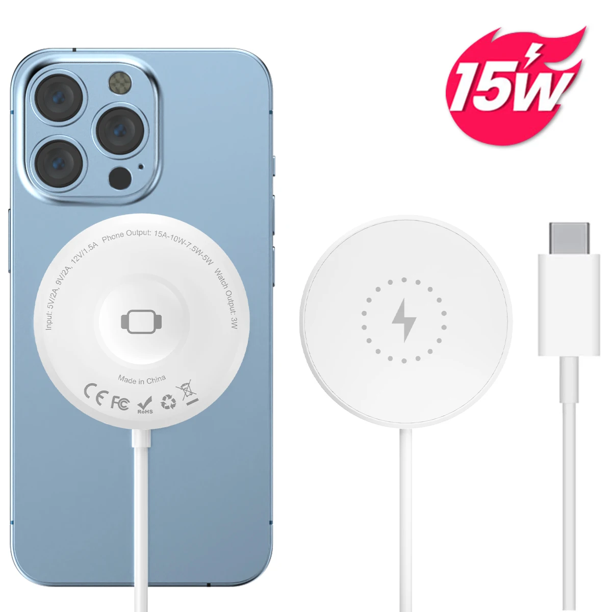 Type C Plug Alloy Magnetic Mobile Wireless Charger 15W Fast Wireless Charger