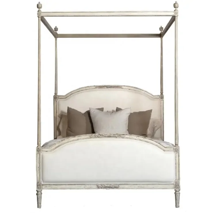 Custom bedroom furniture French vintage smart wooden oak canopy four poster bed king queen size