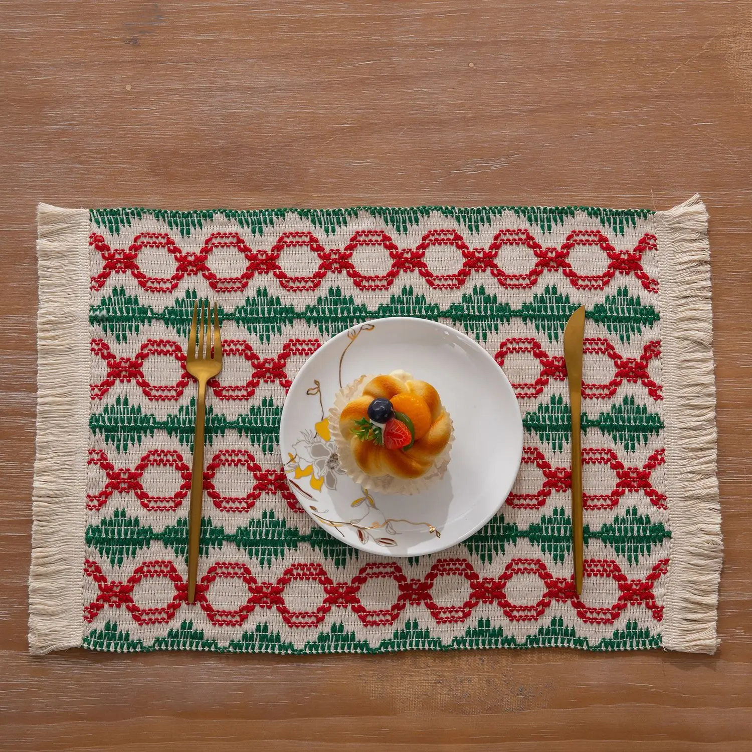 Bohemian Style Western Placemat Christmas Cotton Tassel  Washable Place Rugged Mats