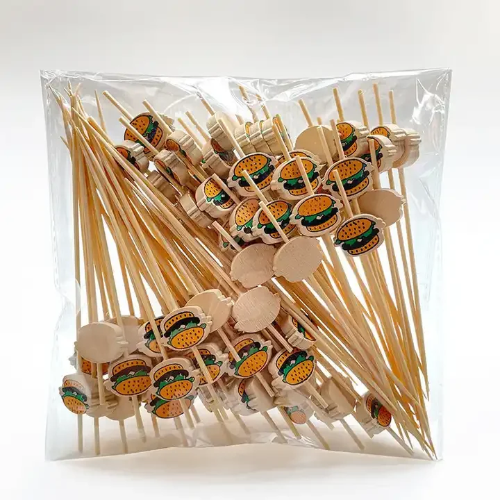 Cute burger bamboo sticks eco friends bamboo sticks for burgers, food, restaurant and party decorations