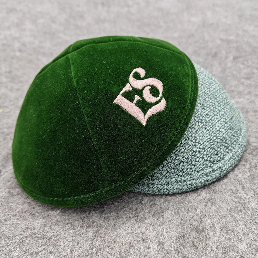 Пользовательские свадьбы и бар-мицва льняной Kippot напечатанный ваш логотип еврейская ермулка Kippah с вышивкой