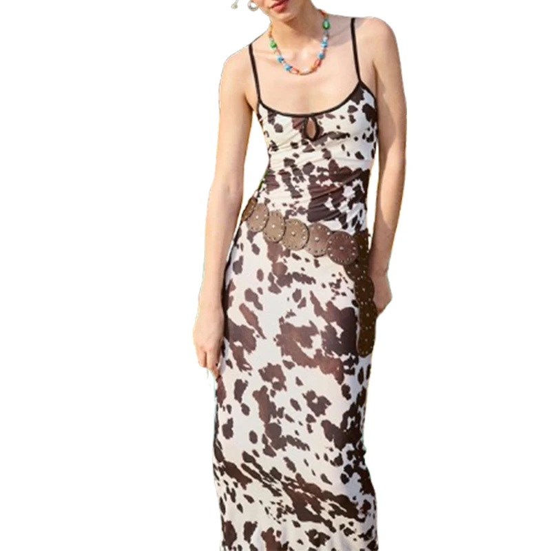 Factory Sexy Slim Backless Midi Dresses Women Casual Sexy Halter Long Dress Animal Print Midi Dress