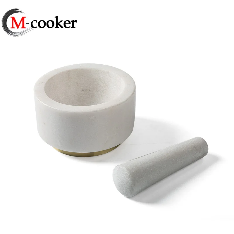 M-cooker pestle and mortar brass food seasoning grinder garlic masher natural marble mortar and pestle
