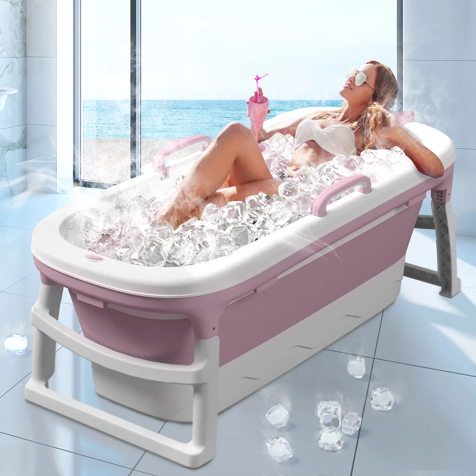 Large 117CM Home Use Adult Children Folding Foldable Plastic Bathtub Steaming Spa Massage Bath Barrel Bucket for Kids