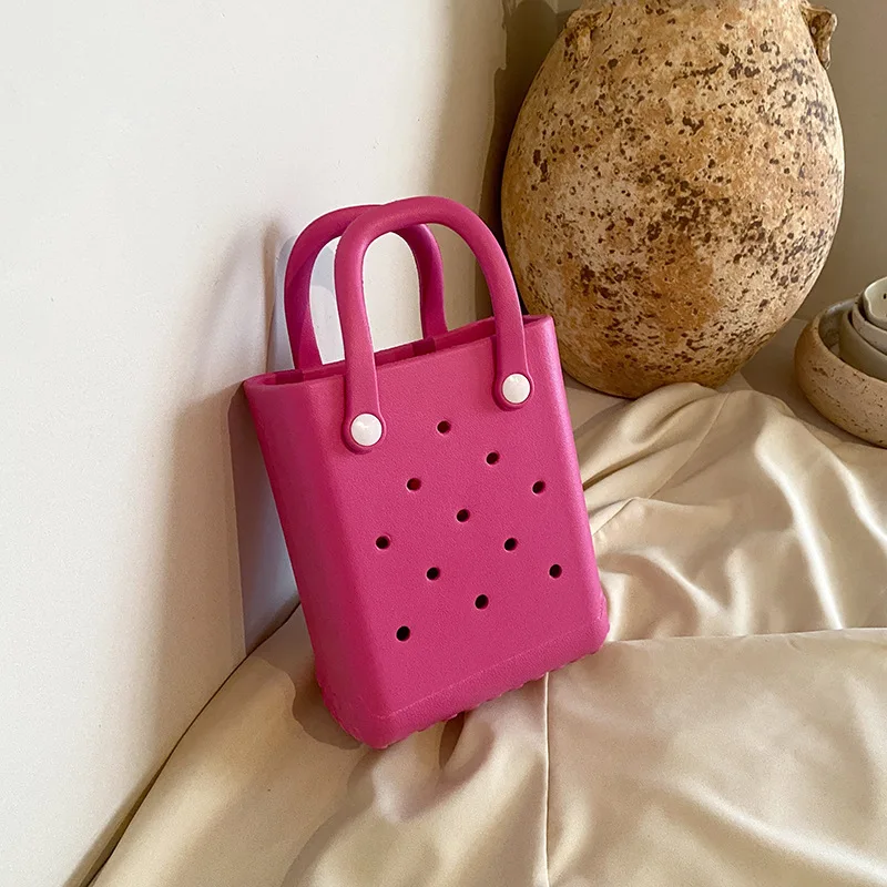 2024 New Arrival Summer Beach Waterproof Diy Charms Hot Pink Colorful High Quality Shopping Tote EVA Bags For Women