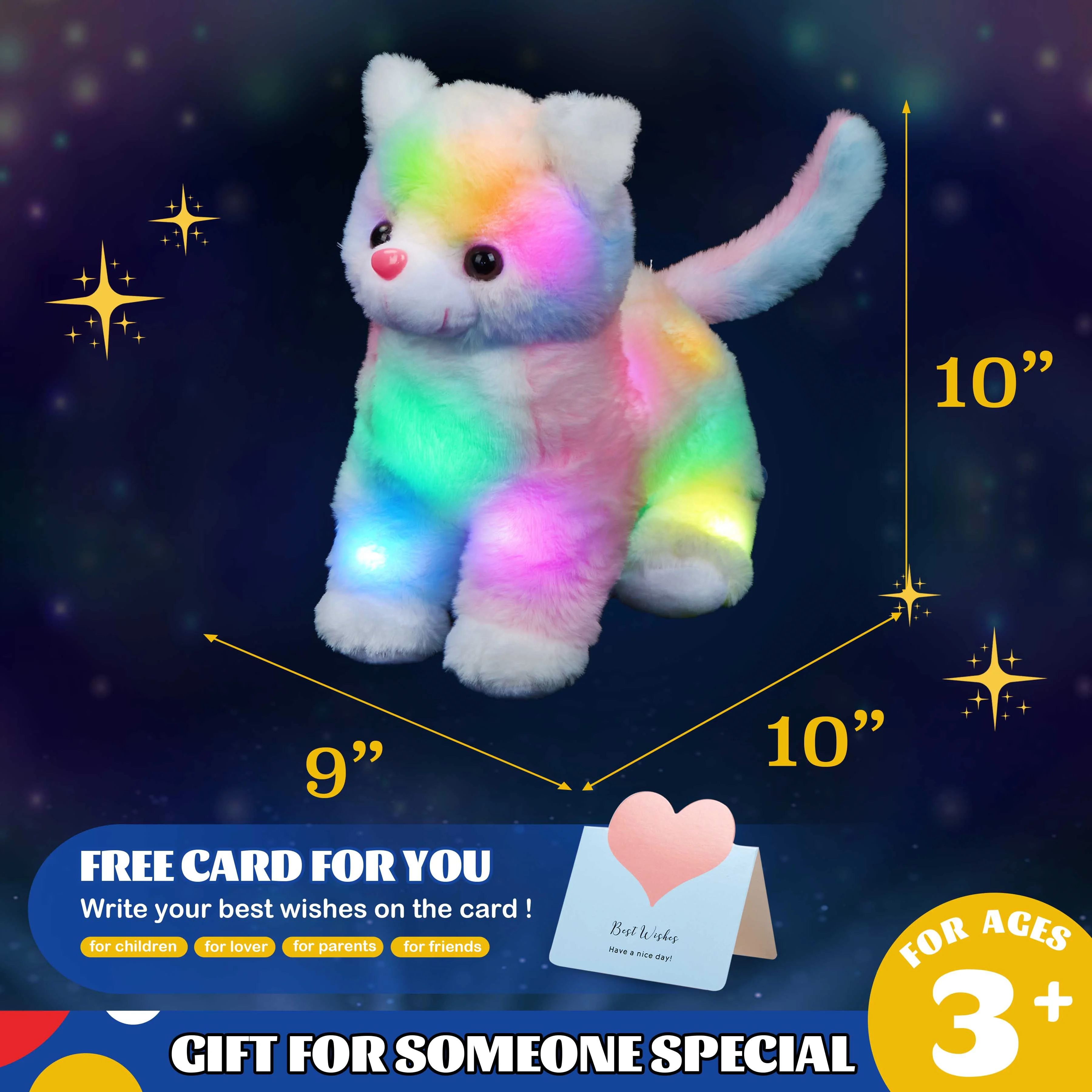 Glow Guards 12' Light up Cat Stuffed Animals with LED Night Light Glow in Dark Soft Kitty Plush Snuggle Toy Rainbow