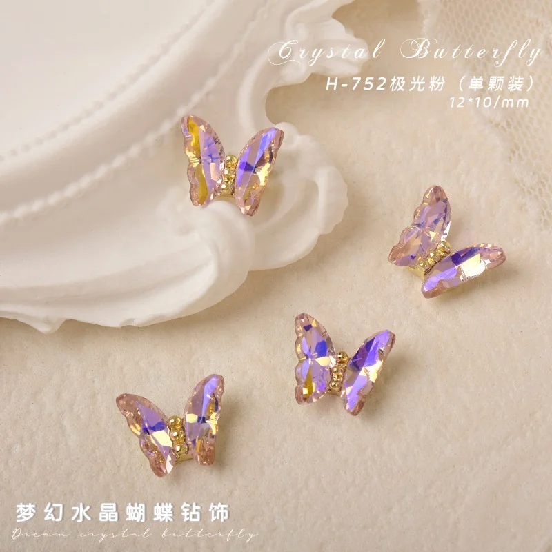 2022 New 3d Manicure Crystal Butterfly Jewelry Aurora Rhinestone Nails Glitter Diy Colorful Mini Butterfly Nail Art Charms