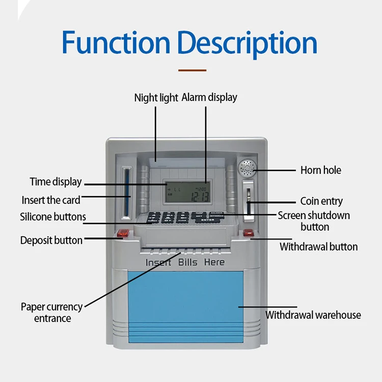 Electronic piggy bank for kids Coin banknotes can be used atm machine safe With password card function