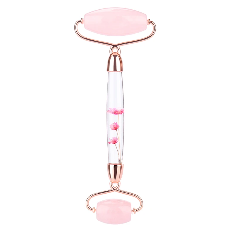DIY Infuse Flowers Rose Quartz Facial Roller Real Stone Jade Roller For Face Anti Aging
