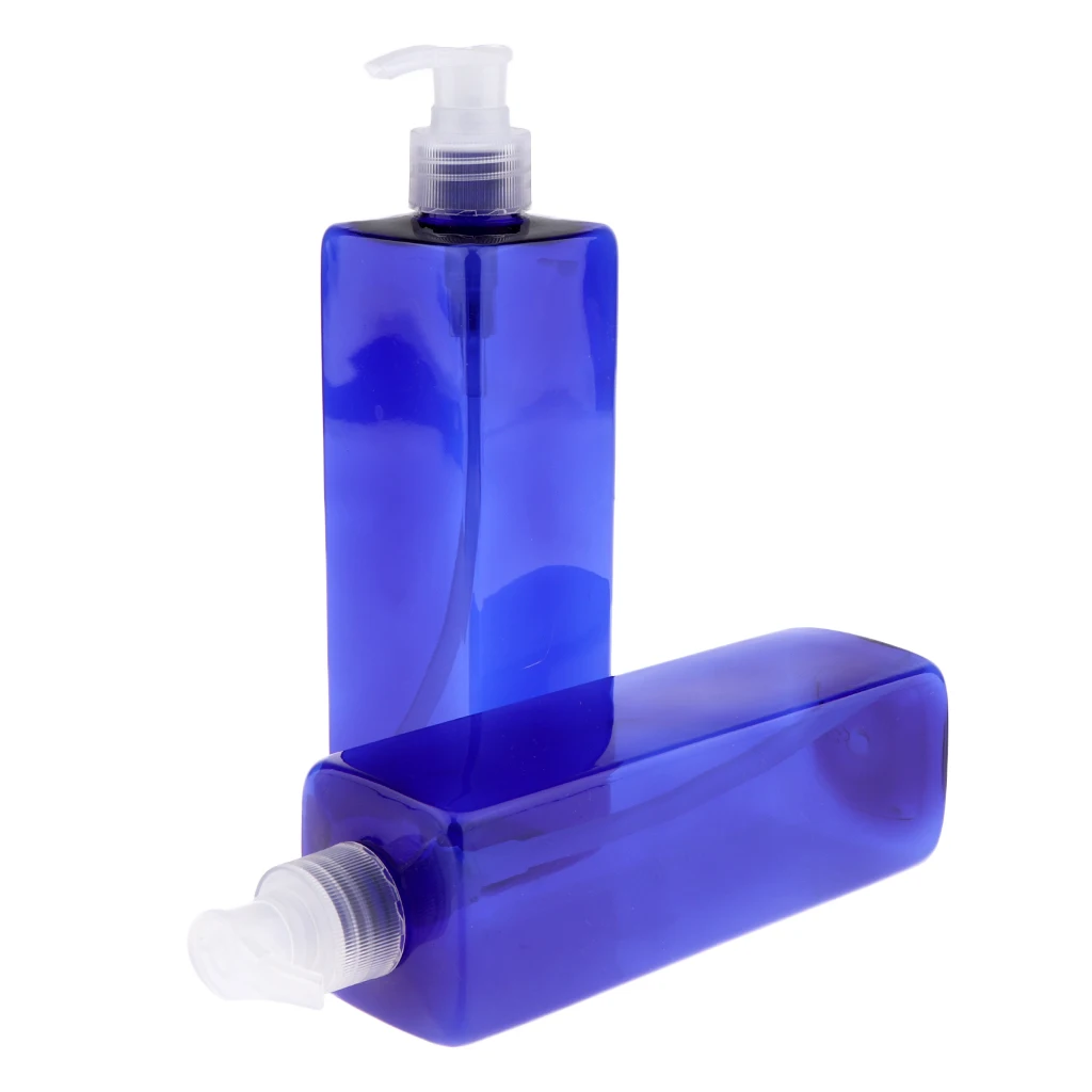 500ml Empty Blue Square Bottles Large Capacity Containers Shampoo Pump Plastic Bottle