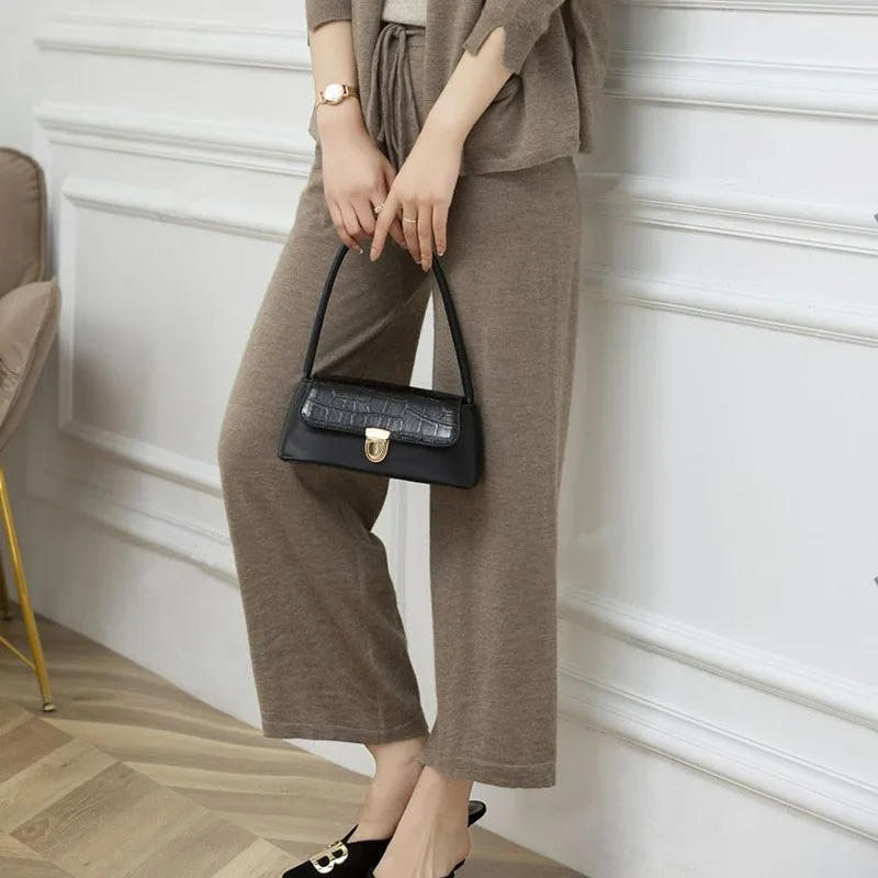 cashmere knit 7/8-length wide leg pants
