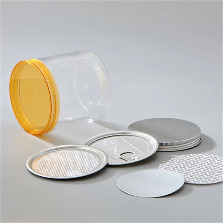 Cookies French fries Preserving Plastic PET Can with Aluminum Screw Cover EOE Lid Easy Peel Off Lid
