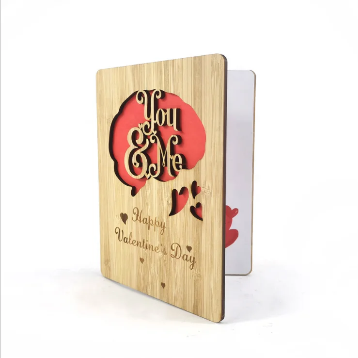 DIY handmade Wooden Postcard Carved with Your Own Message Card valentines greeting card send wish to girl friend boy friend