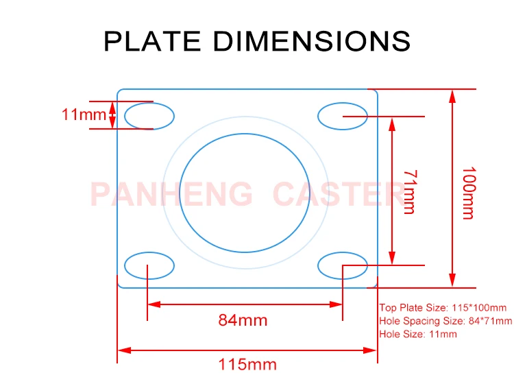 100mm 125mm 150mm 200mm Iron Core PU Fixed Heavy Duty Top Plate Caster