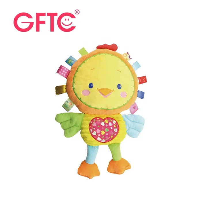 GFTC Baby Tags Stuffed Animal Soft Toy Lovey Plush Bell Toy Built-in Rattles Sensory Toy for Newborn Toddler Infant Gifts