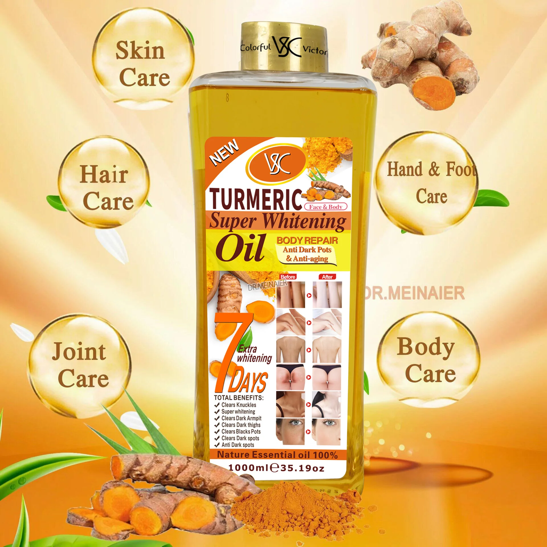 VSC Turmeric Massage Essential Oil 1000ml Moisturizing and Brightening Facial Skin Removing Blackness body massage oil