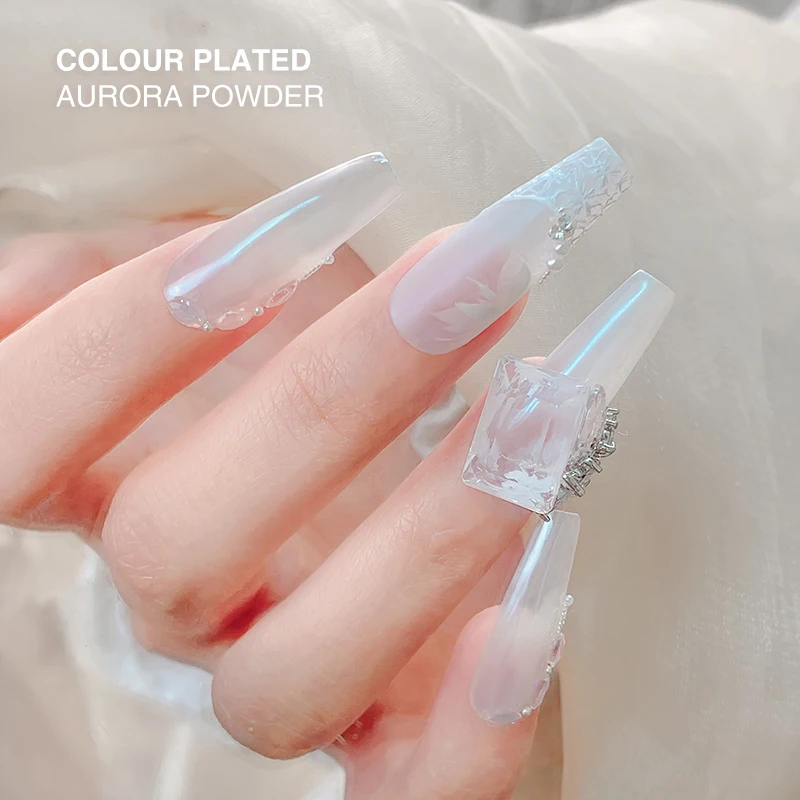 White Pearl Chrome Nail Powder,Iridescent Aurora Powder Metallic Mirror Effect Pigment Pearlescent Mermaid Pigment Pearl Glitter