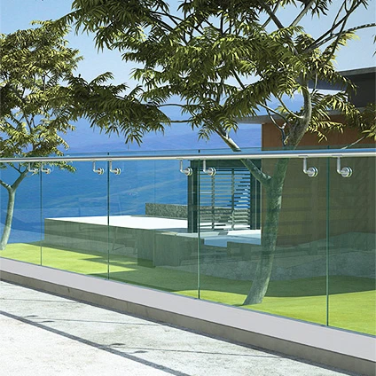 Конструкция перил из безопасного стекла для террасы, наружные перила, алюминиевые безрамные стеклянные зажимы, U-образные профильные направляющие