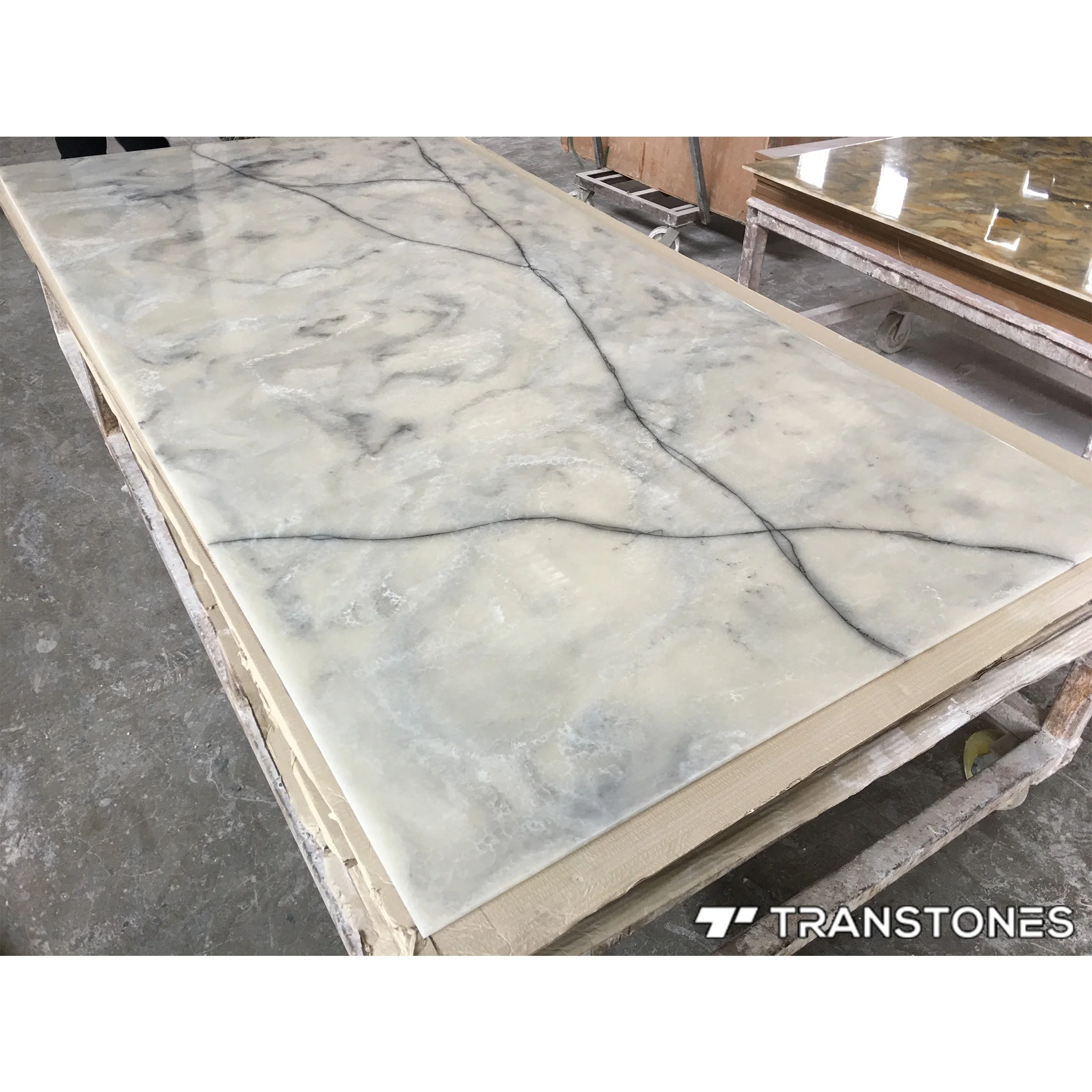 Grey Artificial Marble Wall Cladding Stone Backlit Thin Ceiling Tiles Glossy Alabaster Resin Panel For Onyx Bar & Countertop