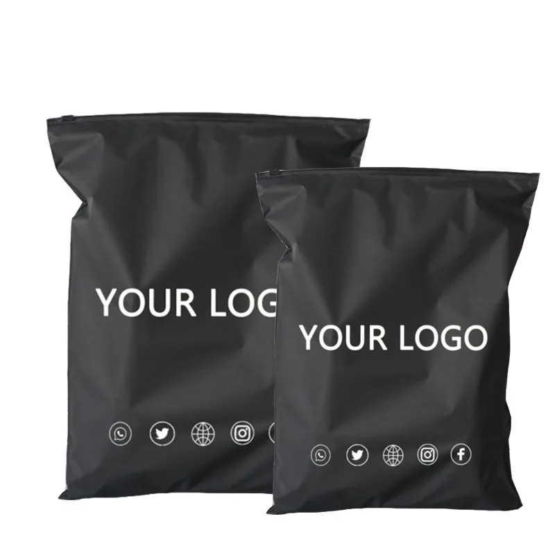 Custom Logo Clothing Packaging Black Frosted Zipper Bags Clear Frosted Ziplock Plastic Zip Bag Poly Zipper Bag