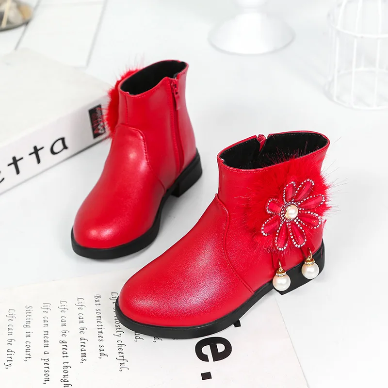 Детская обувь, короткие ботинки для девочек, осень и зима 2020, новые милые кожаные ботинки с бархатной подкладкой для маленьких принцесс