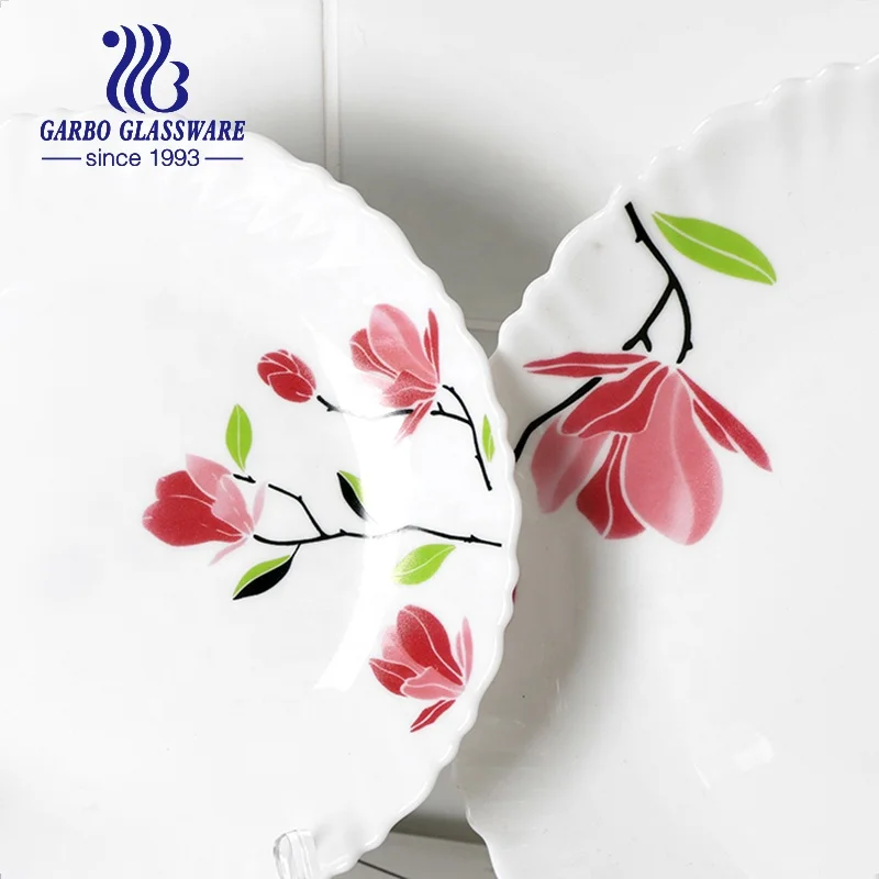 10' best selling white opal glass plate tableware for food serving decal printing available glass flat plate bowl for home use