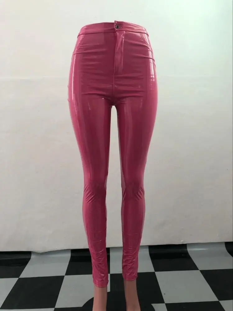 S1256 Plus  S-3XL Solid PU Leather Pants Warm Thick Highly Stretchy Fleece PU Pencil Pant Women Fashion Trousers Clubwear Y11011