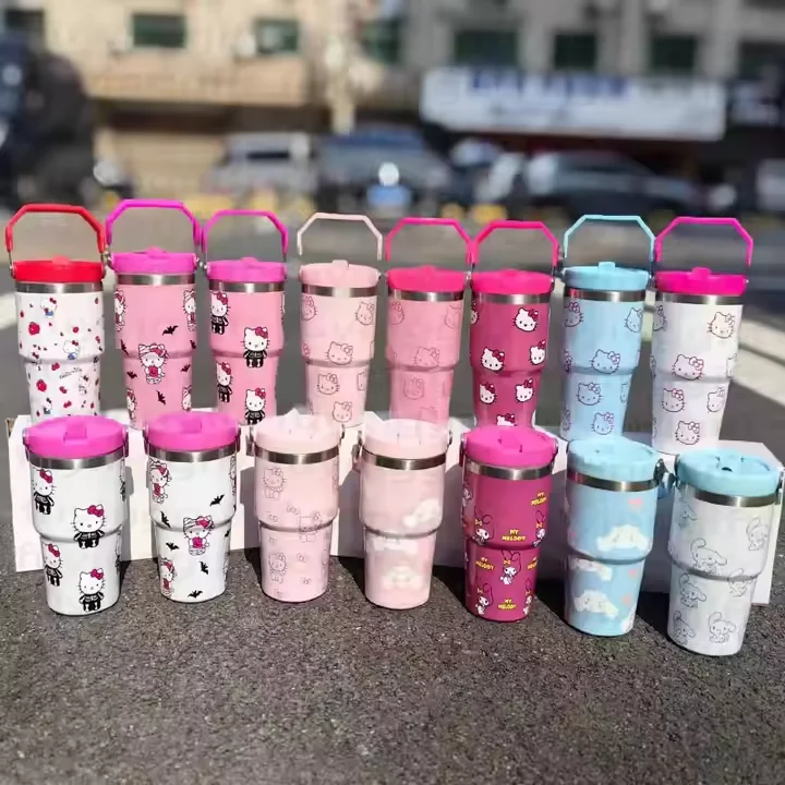 2025 New arrival 20 30 40oz 304 stainless steel insulated travel kitty coffee mug custom car tumbler with handle lid and straw