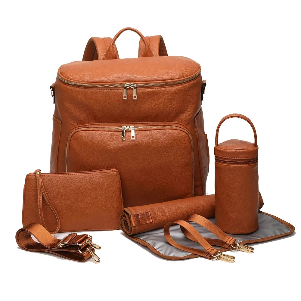 PU Leather Diaper Bag Backpack Large Capacity Travel Carry Bags Nappy Baby Stroller Organizer Maternity Changing pad