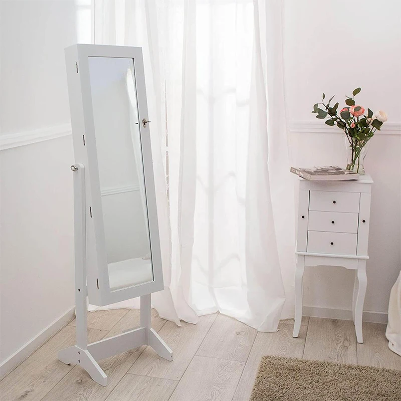  Fast Delivery From Stock Hot Sale Mirrored Standingr Household Furniture White Vertical Jewelry Cabinet