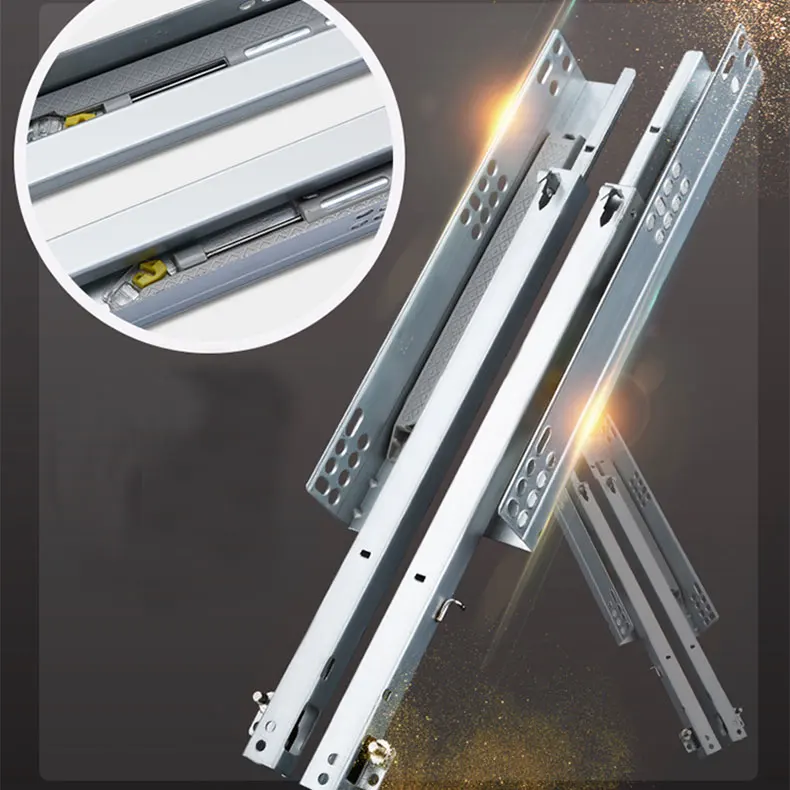 push to open hidden telescopic rails 3 fold damper basket drawers channel soft close undermount concealed drawer slide