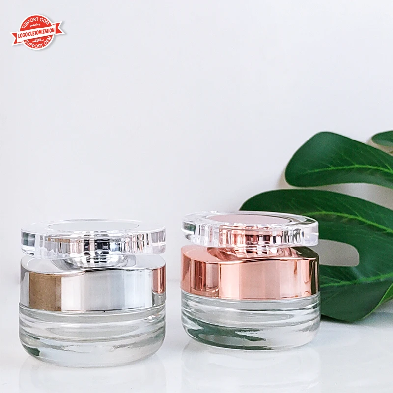 Luxury Skincare Body Cream Container Packaging Round 20ml 30ml 50ml UV Paint Shiny Gold Glass Cosmetic Jar with Metal Lid
