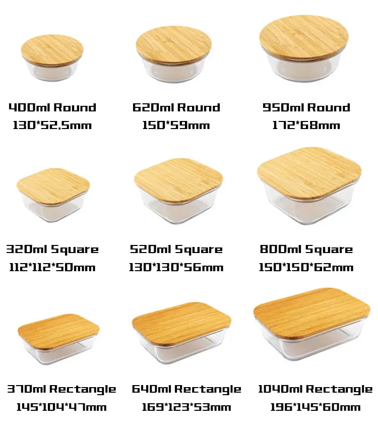 Bamboo Wood Lid Glass Storage Containers With Bamboo Lid Oven Rectangular Sealed Borosilicate Glass Food Containers Wooden Lids
