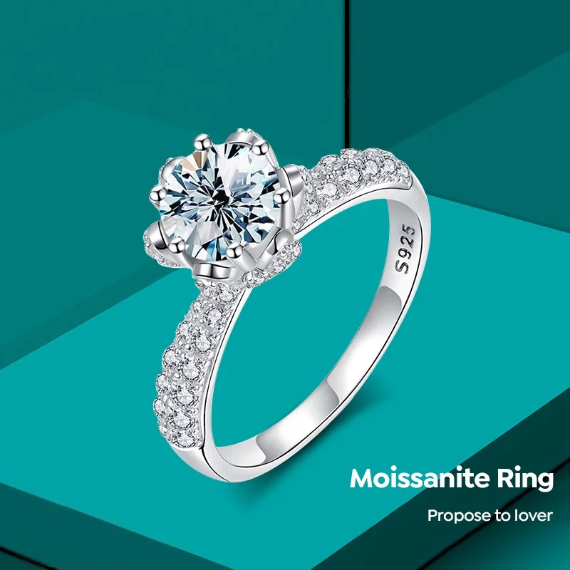 GRA Certificate  18K Gold  Round Cut  Diamond Moissanite Ring 925 Sterling Silver 1ct Carat for Women Engagement Jewelry