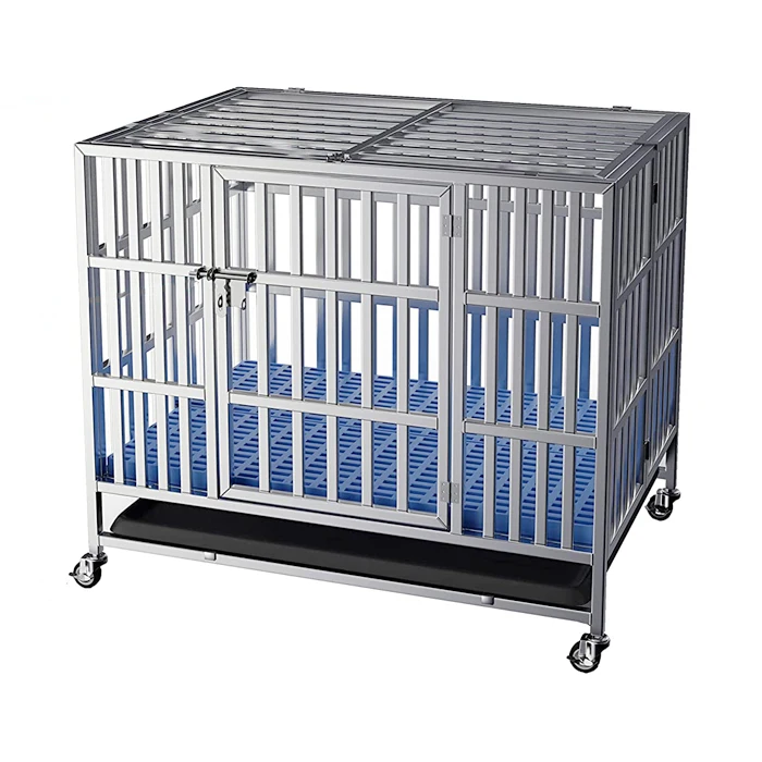 Foldable XL Large Stainless Steel Dog Cage Folding SUS Dog Kennel Box With Toilet Tray