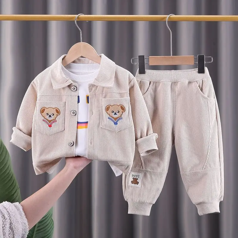 Весенне-осенний костюм для мальчиков Комплект из трех предметов Детская одежда Повседневная модная маленьких комплекты одежды От 0 до 5 лет