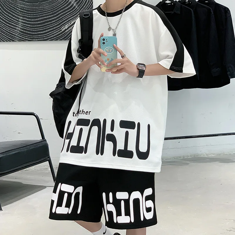 ANSZKTN Men Summer leisure sports suit short sleeve T shirt and Shorts running leisure Tracksuits 2 Pieces set