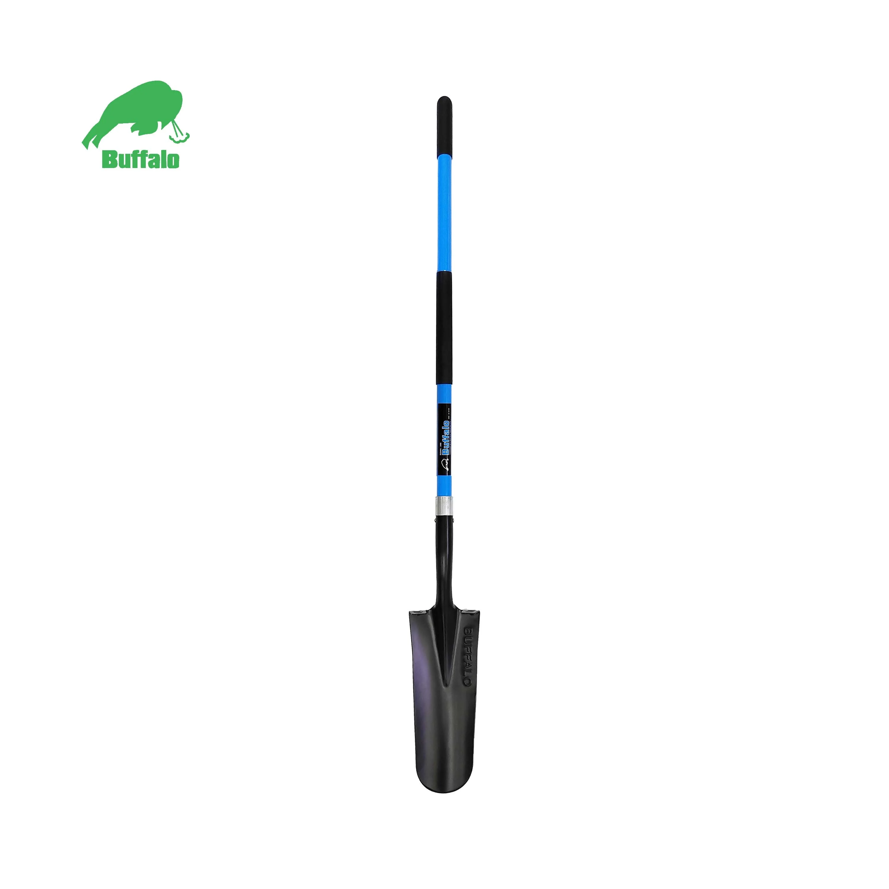 Buffalo Heavy Duty Digging Shovel / Serrated Blades, Antislip & Wide Step, Antislip Fiberglass Handle for Gardening,