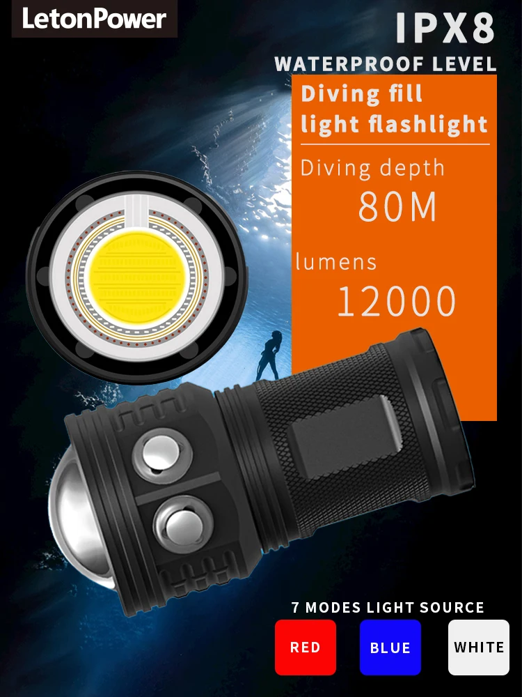 Professional Rechargeable LED Flashlight for Diving High-Brightness Aluminum Body Waterproof for Underwater Adventure