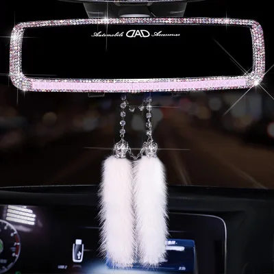 Bling Accessories Car Interior Rearview Mirror With Edge Rhinestone Decals Cover Car Interior Bling Accessories