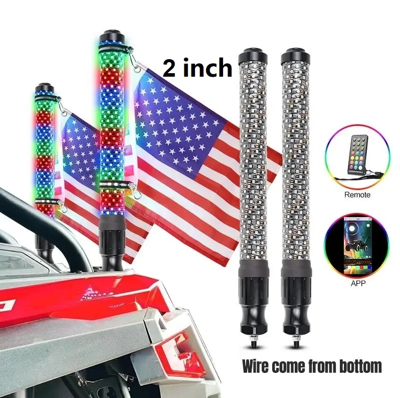 Remote Control Music Function 360 Degree Spiral Light 300 colors 2 inch Fat Whip Light 3ft for UTV RZR X3