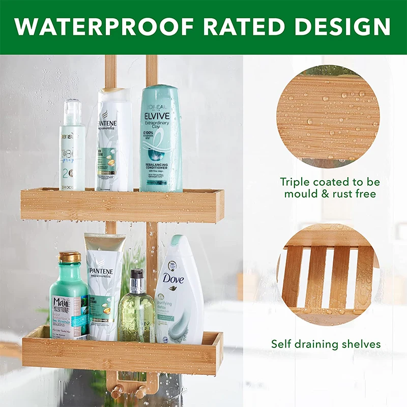 Wholesale Bamboo Hanging Shower Caddy Over The Door Bathroom Storage Tray with Hooks