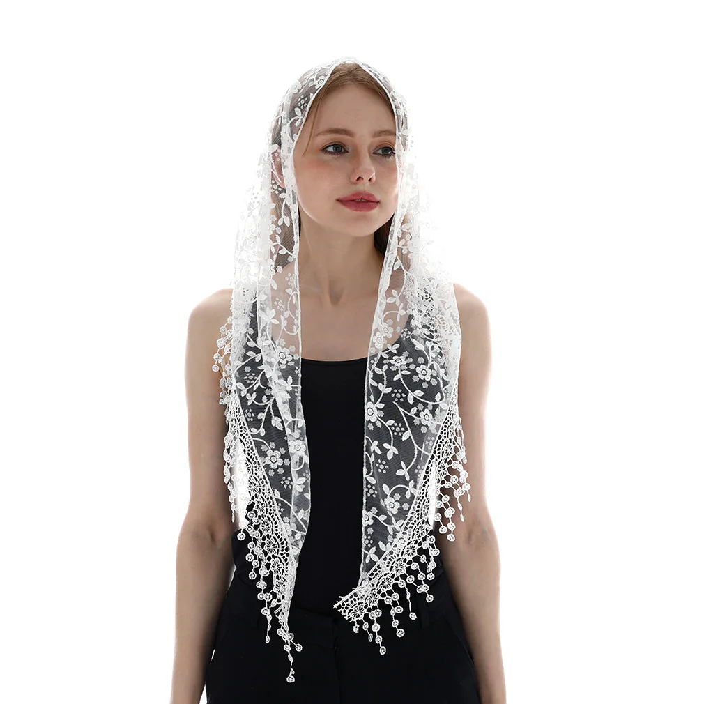 Wholesale Hollow Floral Summer Wraps Fashion Women Prayer Shawl Veil Lace Triangular Scarf
