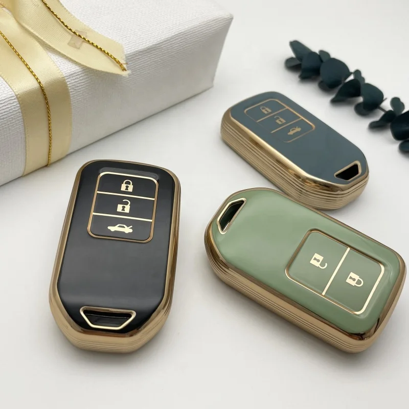 Golden TPU car keys Case Protective 3 Button Soft Remote shell TPU Car Key Case Cover For Honda