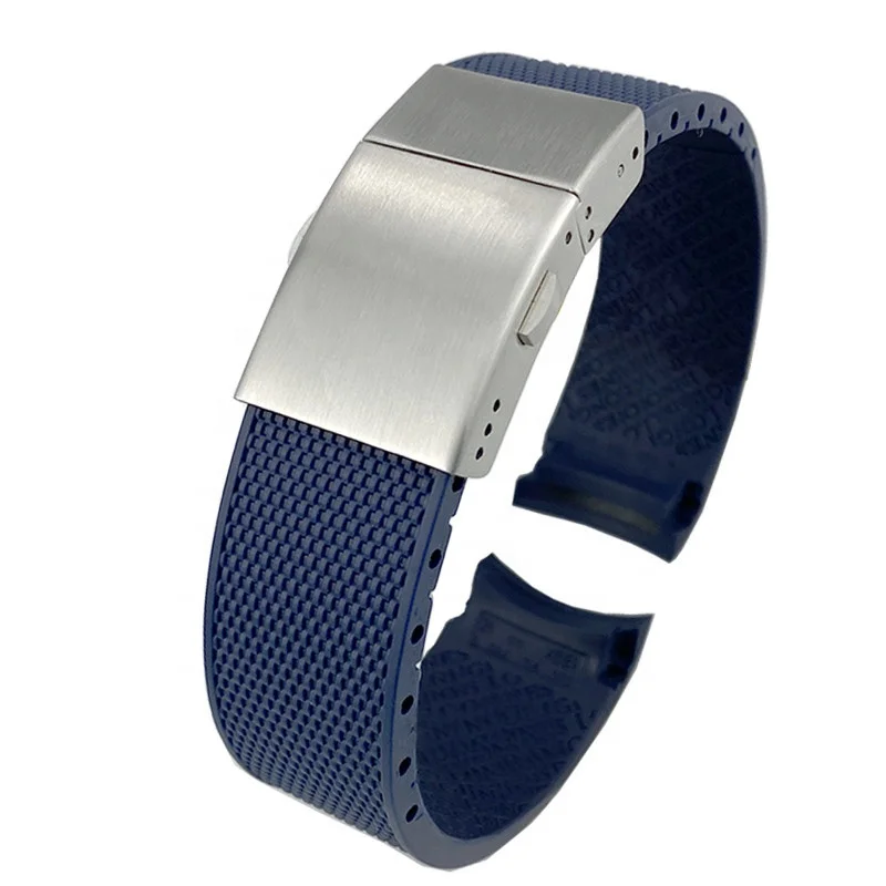 Luxury soft black green blue grey deployment 21mm silicone watch band for conquest longines diver rubber strap