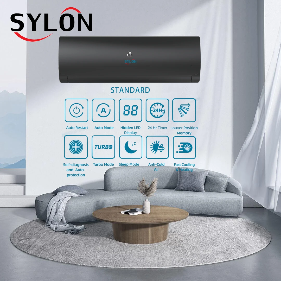 Sylon R32 Gas Black Panel 36000Btu Mini Split Air Conditioner Wall Mounted Cooling and Heater Inverter Cooling Fast at home room