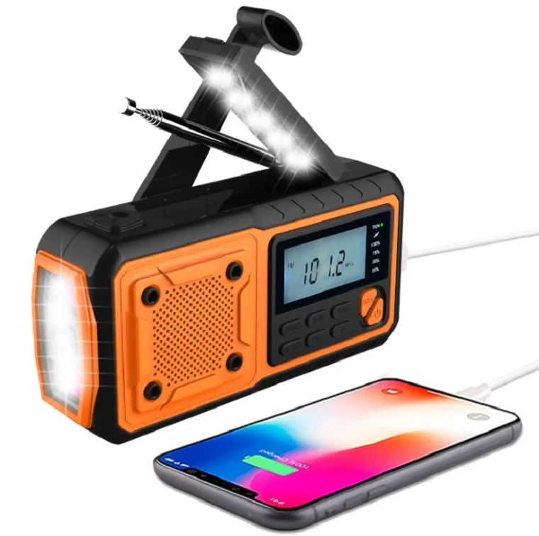 Solar Panel Hand Crank Emergency AM FM NOAA Weather Alert  Portable DSP Radio with 5000 Power Bank, Flashlight & Reading Lamp