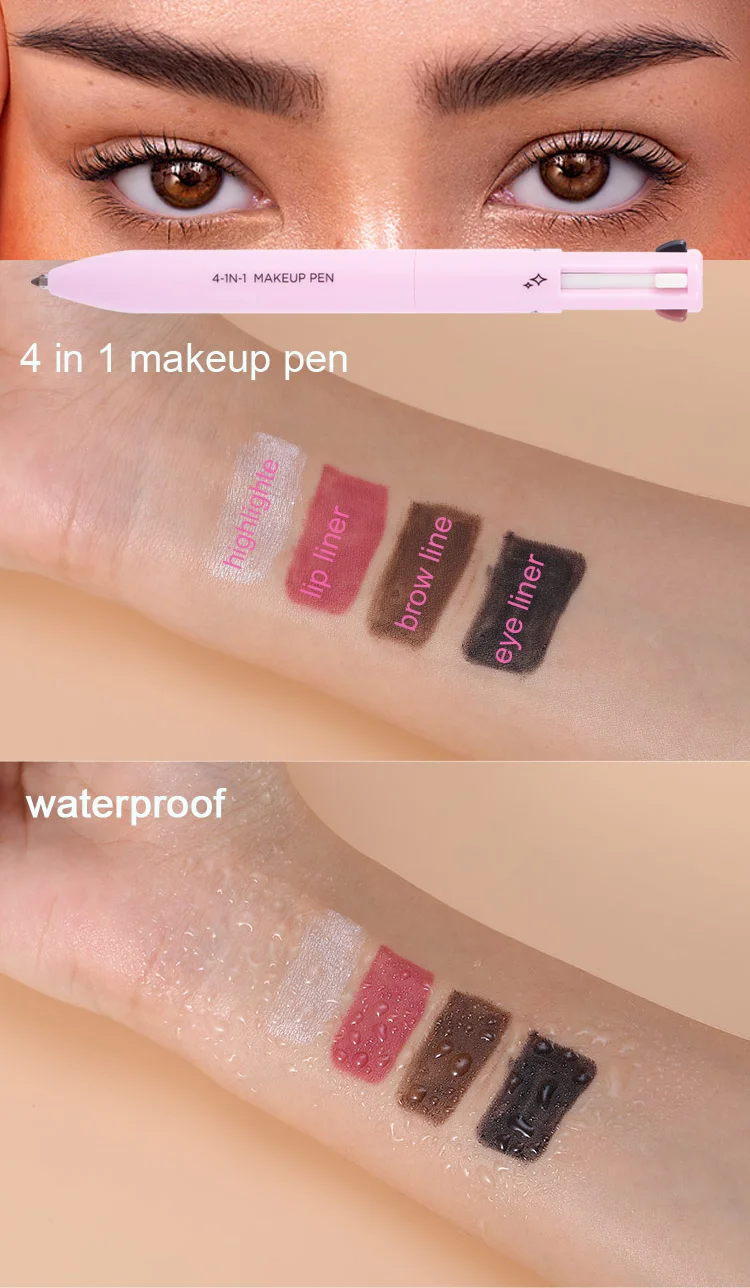 4 in 1 makeup pen eyeliner eyebrow pen lip liner highlighter customizable private label portable makeup pen