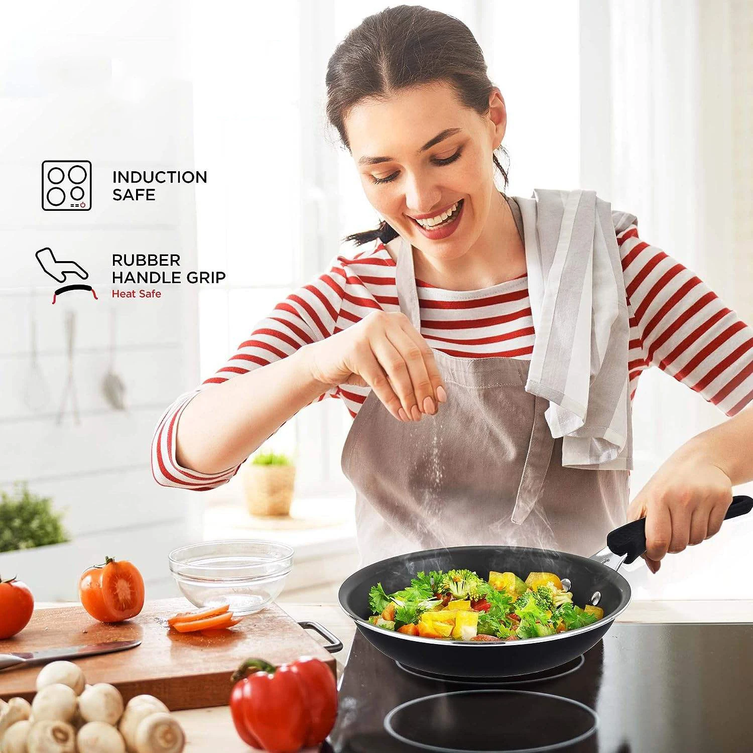 Cookware Set 23 Piece Black MultiSized Cooking Pots with Lids Skillet Fry Pans and Bakeware Reinforced Pressed Aluminum Metal