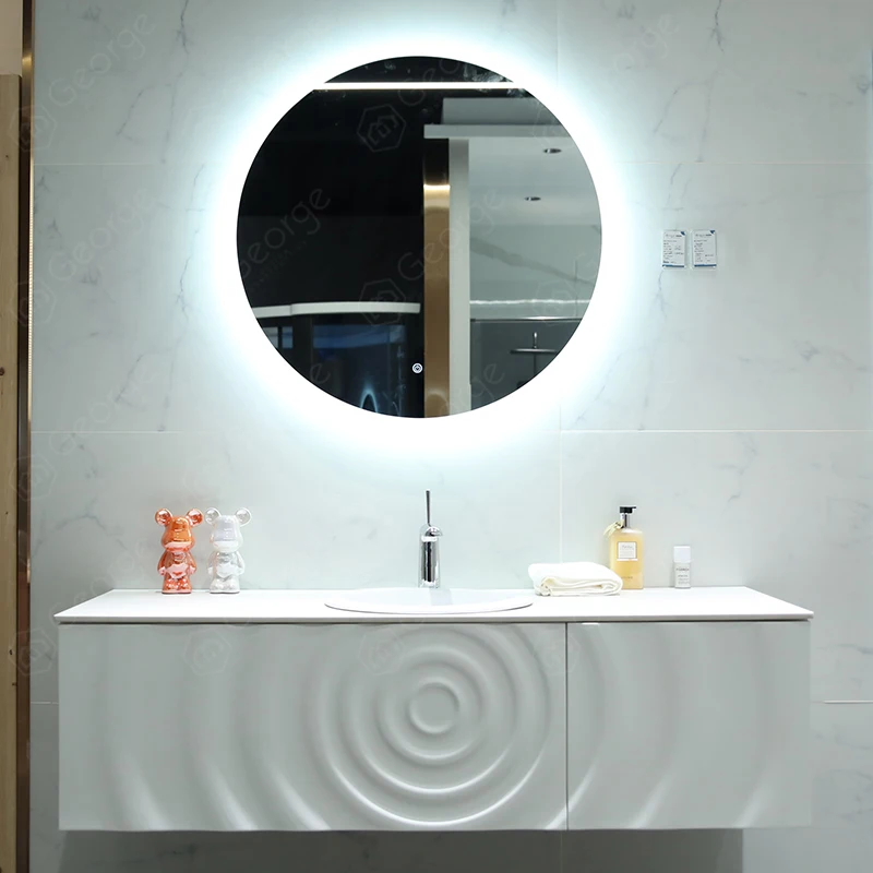 Designer custom bathroom cabinet combination oak double basin rock slab integrated bathroom cabinet